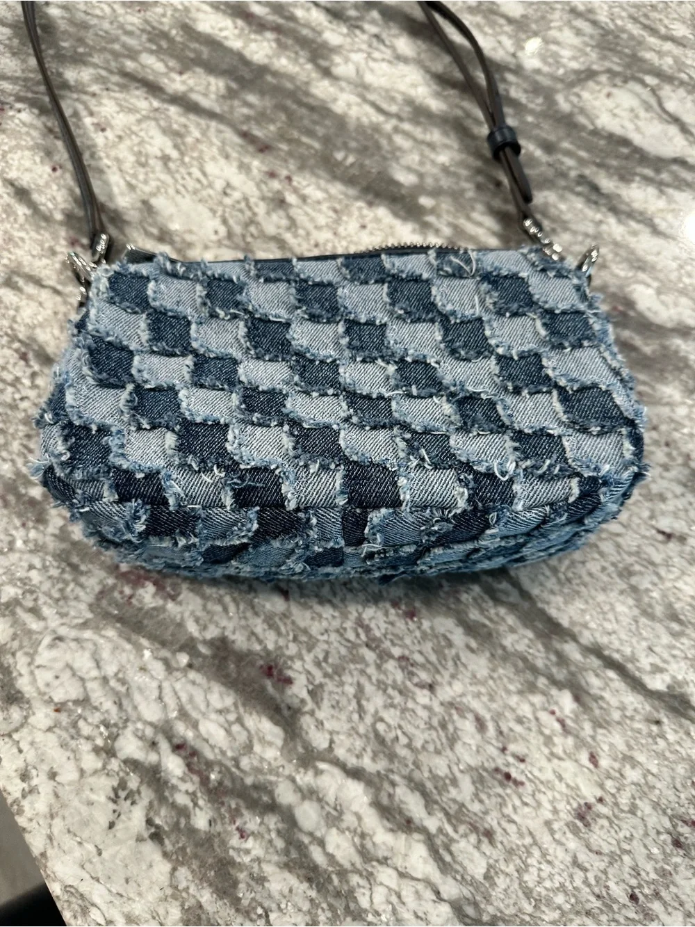 Michael Kors Blue Denim Houndstooth Chain-Trim Crossbody